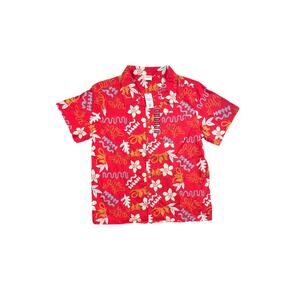 Barefoot in Paradise Men's Red Flowers Hawaiian Button Down Shirt Size XL New